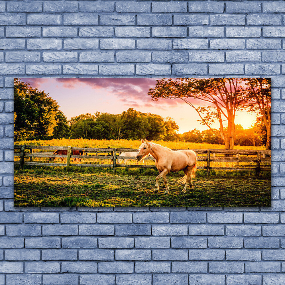 Tableau en verre acrylique 140x70 cm motif cheval et prairie pour salon