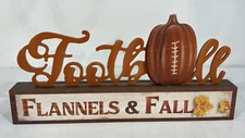 Farmhouse Decor Fall Theme Wood Signs Flannels &Fall 14 1/2 x 6 inches