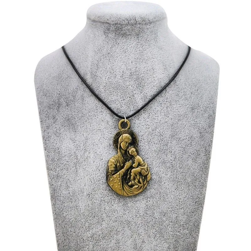 DIB Stainless Steel Religious Catholic Necklace Virgin Mary Maria Pendant  Men Women Gold, Free Chain 24