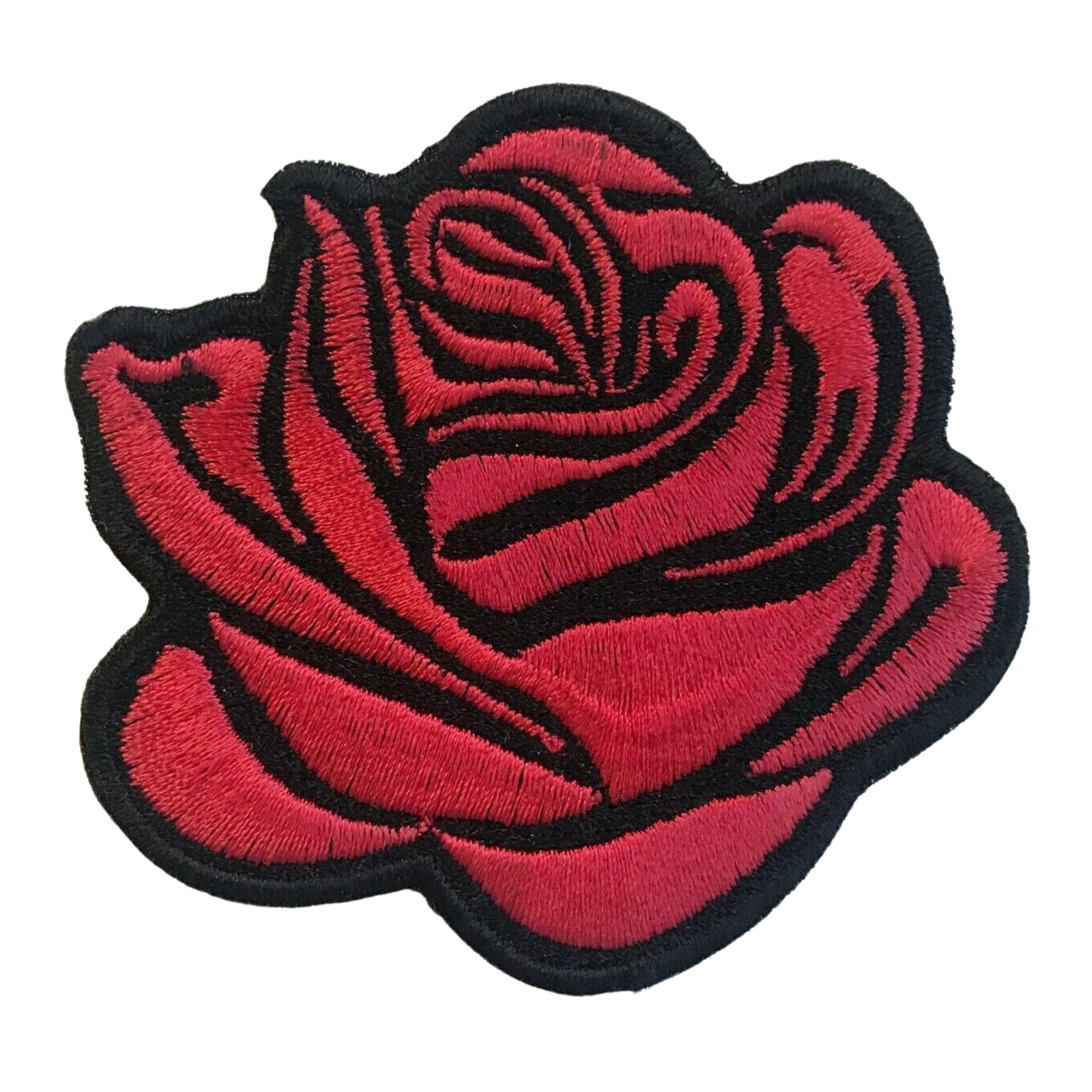 Red Rose Embroidered Iron-On Patch for Jackets & Shirts