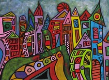 Stadt am Abend von feva - handgemalt 30x40 Leinwand auf Keilrahmen Gemälde