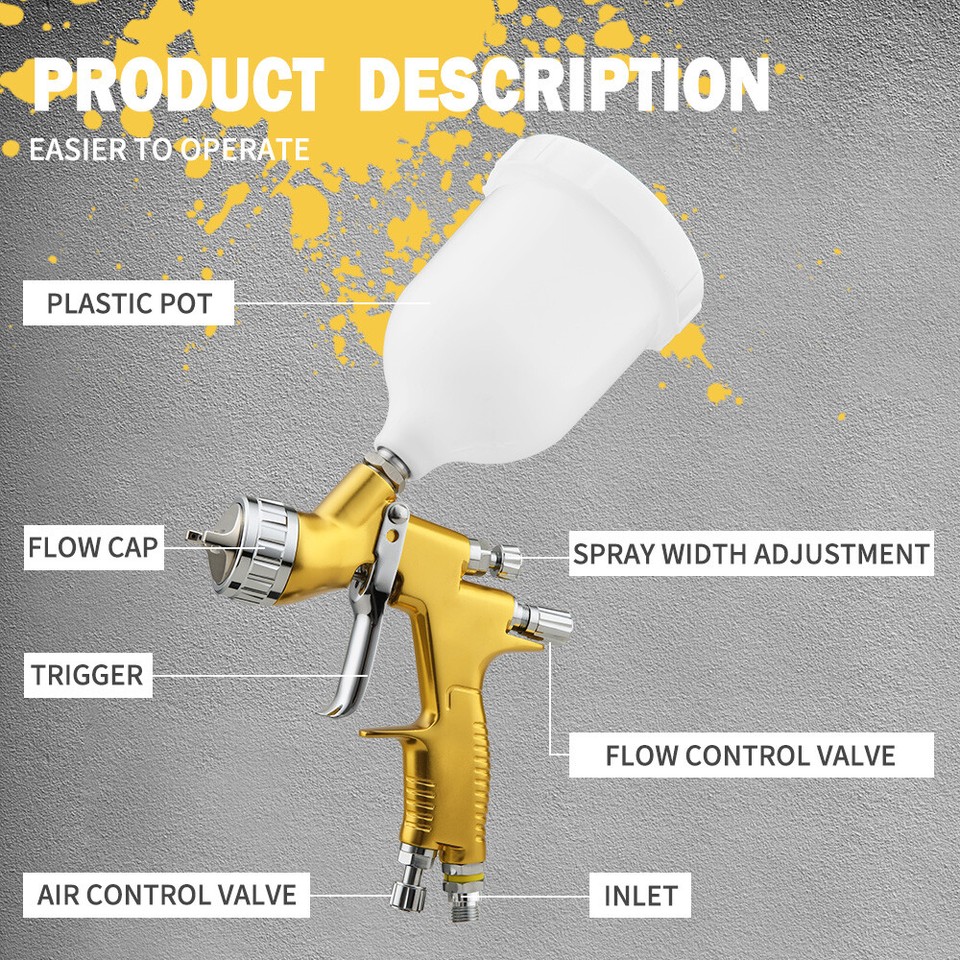 2x HVLP Air Spray Gun 1.3mm Car Paint Sprayer Primer Kit for DIY Home