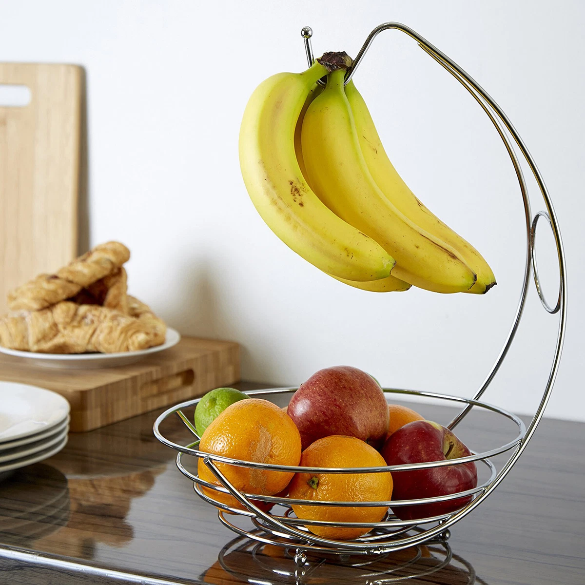 Large Fruit Bowl Holder with Banana Hanger Hook Tree Fruit Bowl