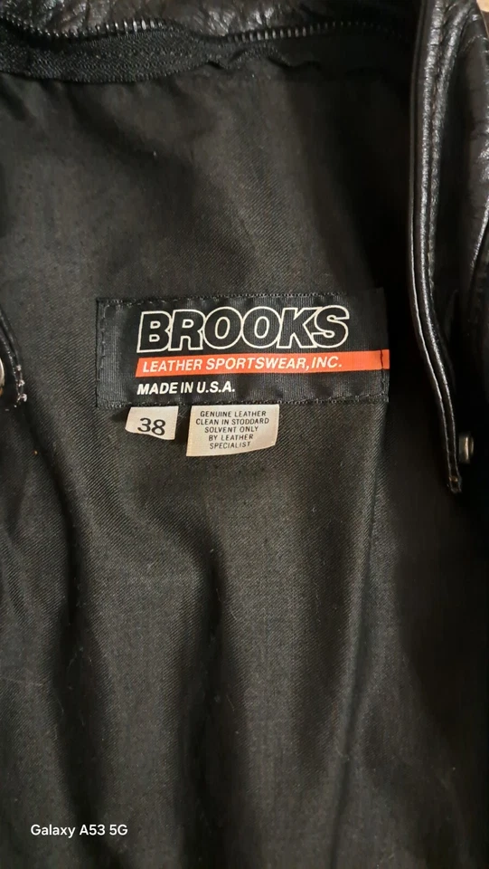 Chaqueta de moto Brooks de cuero negra Foto 3 de 4