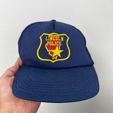 Vintage Lincoln Police Trucker Hat Navy Blue MADE in USA