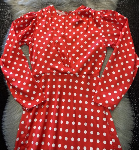 RONNY KOBO Maxikleid Carmen rot weiß gepunktet Satin XS ohne Gürtel - Bild 15 von 16
