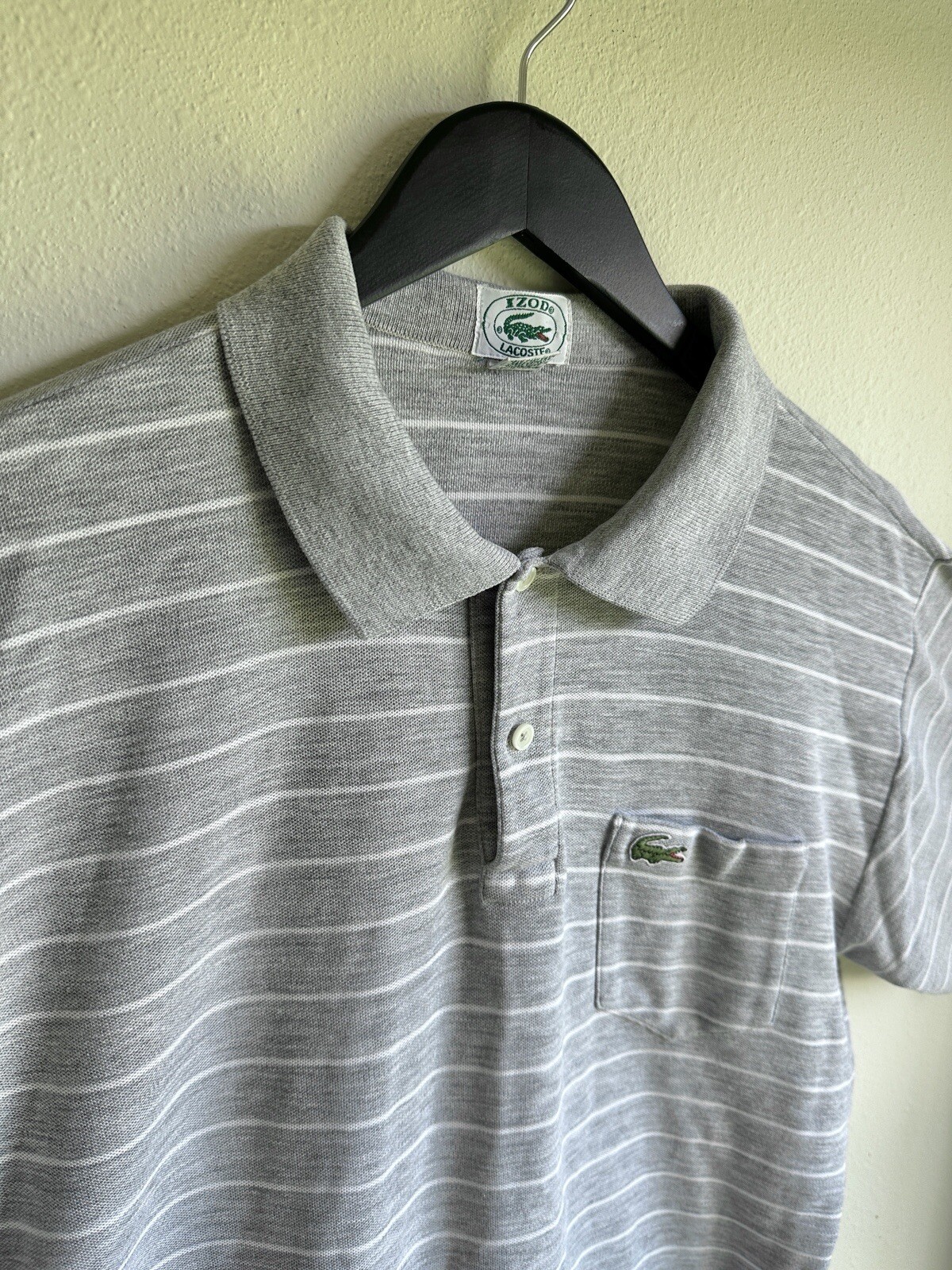 Lacoste Men's XL  Gray Polo Shirt Stripe Embroidery Logo thumbnail 7