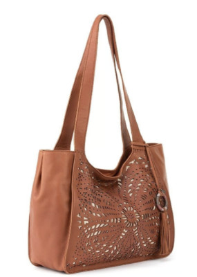 THE SAK Hobo Bag Tote Huntley Perforated Brown High Grade Leather Organizer NWT