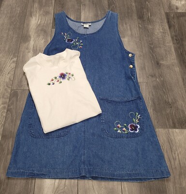 h and m denim shirt dress Haiks Women's with T-shirt Size Floral Design Denim/White Sleeveless Luna Lovegood Slug Club Fashion Wall Art Our Pearl Snap Denim Color:Sunset