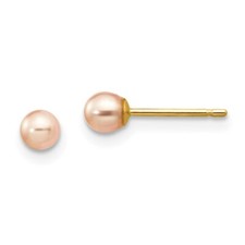 3-4mm 14k Gold 3-4mm Pink Round Freshwater Cultured Pearl Stud Post Earrings