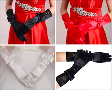 Elbow Length Bow Lace Satin Long Gloves