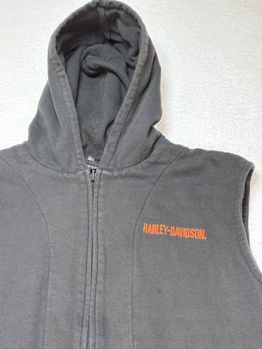 Harley Davidson Motorcycles Full Zip Black Sleeveless Hoodie Men's Size XL - Picture 4 of 12