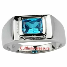 Natural Blue Topaz Gemstone with 925 Sterling Silver Ring For Men's  #7785