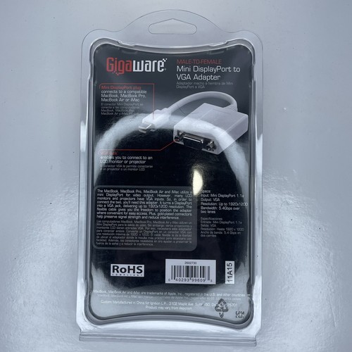 GigaWare Mini Display Port to VGA Adapter, Male-To-Female 2602730, New Old Stock - Picture 4 of 7