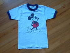 Vintage Classic Ringer Mickey Mouse 100 Cotton T-shirt Child L 10-12 White Navy