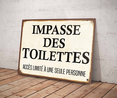 Plaque métal vintage citation Impasse des Toilettes Décoration WC affiche - Picture 2 of 3