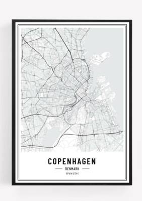 Kopenhagen Stadtplan Druck Poster Bild Stadtbild A4 ungerahmt einfarbig