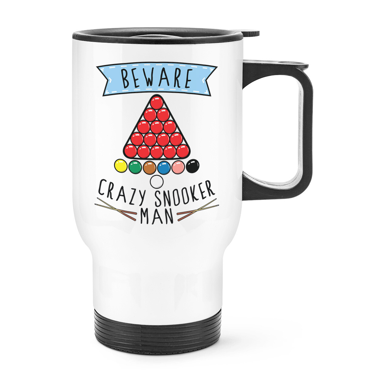 Beware Crazy Snooker Man Travel Mug Cup With Handle - Funny Sport