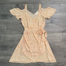 Jessica Simpson Women’s XS Orange Floral Cold Shoulder Dress READ