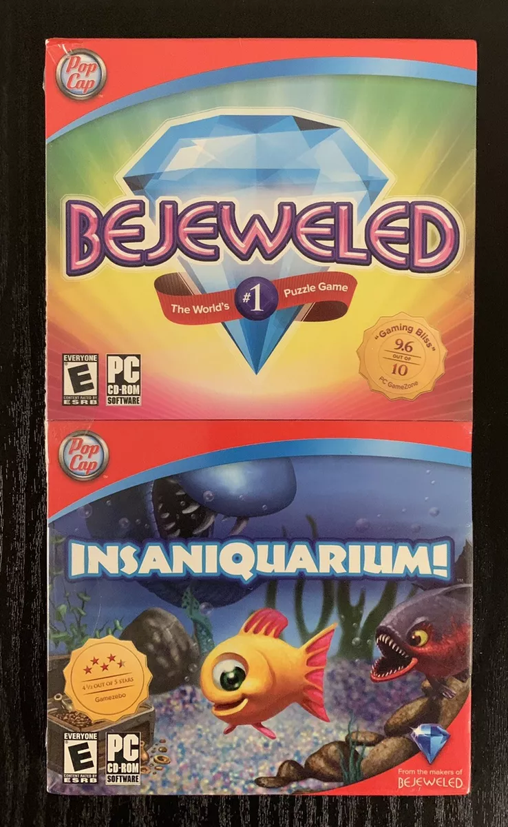 NOVO Insaniquarium & Bejeweled PC 2000 2002 Windows Puzzle Aquário Jogo  Selado