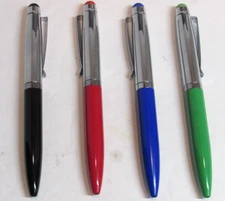 SET OF 4  TERZETTI MINI METAL POCKET BALLPOINT PENS+ CONDUCTIVE TIPS