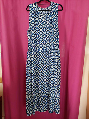 Gina Benotti Maxikleid Damen Kleid Sommerkleid weiß blau L 44 46 Volant Stufen