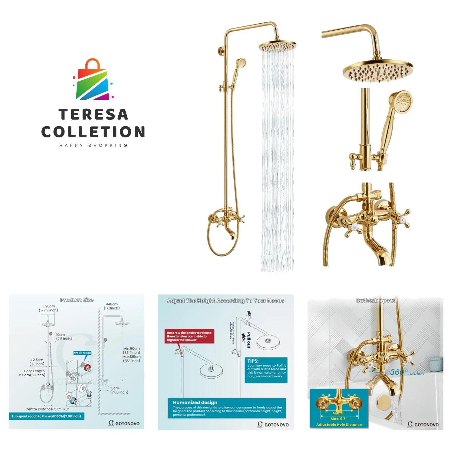 Exposed Shower Faucet Set 8 Inch Rainfall Showerhead 3-Function Shower Fixtur...