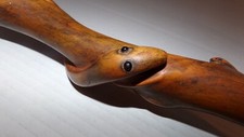 Antique Wooden Walking Stick Snake Handmade Hand Carved Glass Eyes Cane 36-1/2"