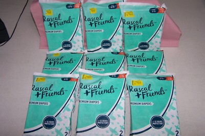 Lot of 9 Rascal + Friends Premium Diapers Size 2 / S 9-18 Lbs. Unisex 18 Diapers