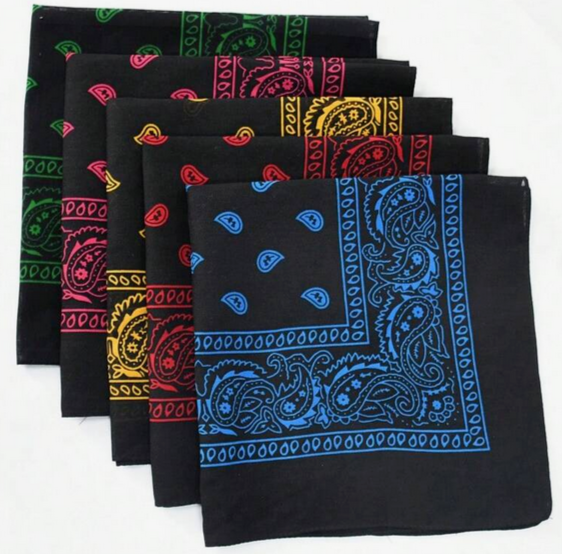 UK 100% Cotton Paisley Black Colour Bandana Wrist Band Head Scarf Neck Tie  609C