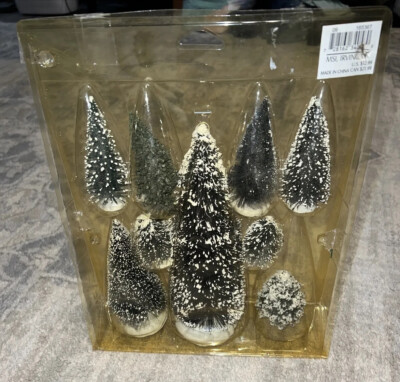 Vintage Lemax Christmas Village 9 Snow Pine Trees Flocked 4 Sizes 165367