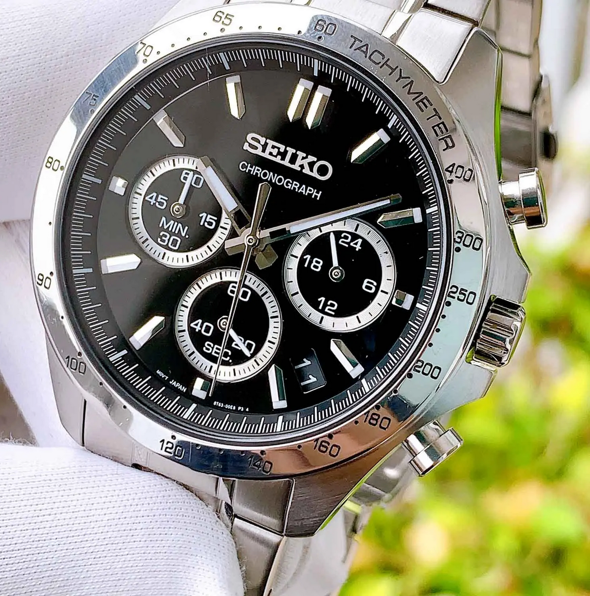 Seiko Spirit Black Dial Chronograph Stainless Steel Men's
