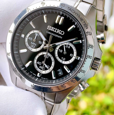 Seiko Spirit Black Dial Chronograph Stainless Steel Men's Watch