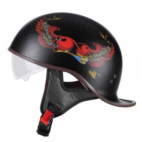 Half Motorbike Beanie Helmet Cap Skid Scooter Chopper Helmet +Sun Visor DOT - Picture 11 of 37
