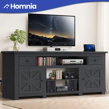 Black TV Stand for 80 Inch TVs Console Power Outlets Media Entertainment Center
