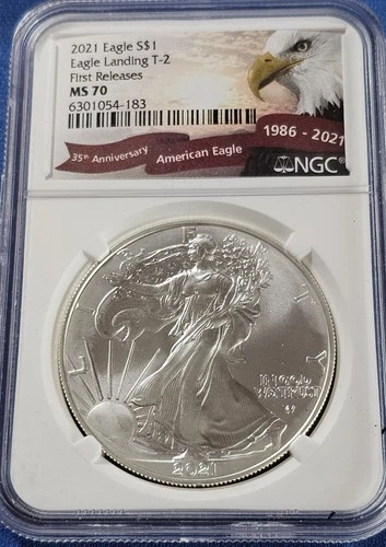 A Silver Eagle 2021 $1 T-2 First Releases MS 70