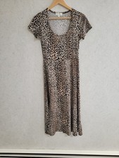 Jessica Simpson Leopard Maxi Dress L Boho Empire Waist Short Sleeve Vacation