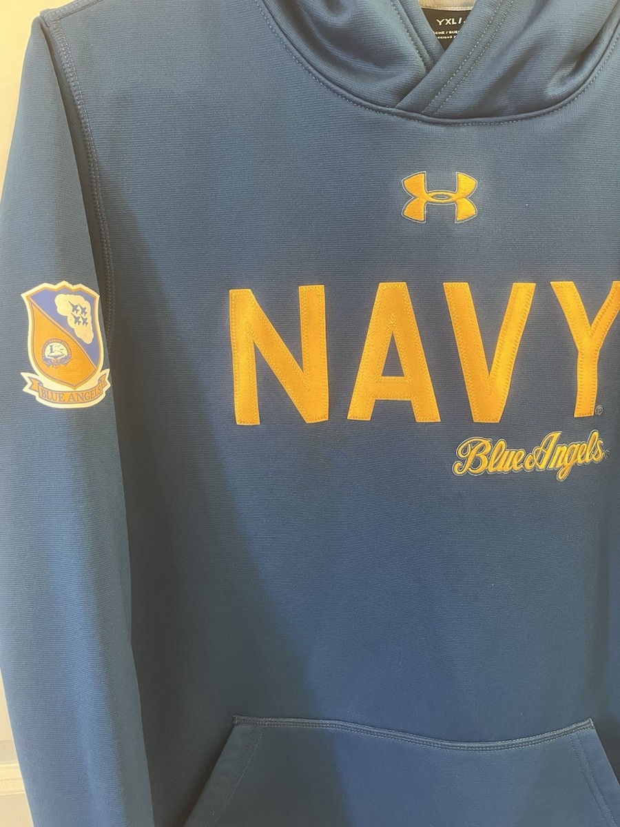 Under Armor Youth Navy Blue Angels Hoodie. Embroidered, Cold Gear