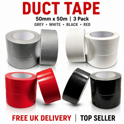 3er Pack Schwerlast Duct Gaffer Tape Wasserdicht Gewebe Reparaturband 50mm x 50m UK