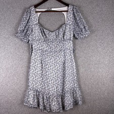 Storia Mini Dress Women M White Blue Floral Ruffle Open Back Bow Garden Cottage