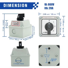 20A Rotary Changeover Switch with Box, 660V 4 Position 2 Poles 8 Terminals, B...