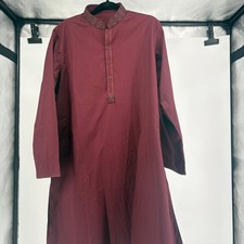 J. Regular Fit Maroon Kurta with Embroidered Collar Men's size Medium