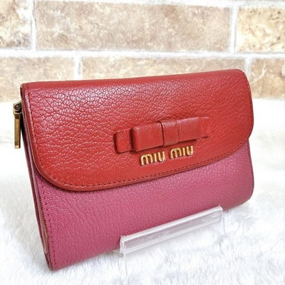 miumiu Bifold Wallet Red Pink Madras Ribbon 5.5 inch | eBay