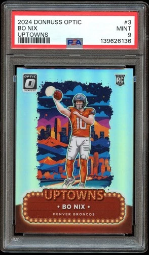 Bo Nix 2024 Donruss Optic Uptowns #3 (RC) - PSA 9