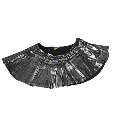 Silver Black Mini Micro Skort Stretch Metallic Shiny Look  Party Club Grunge NWT