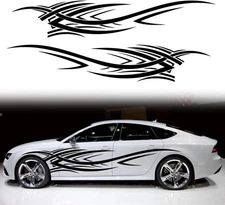 2Pcs 94.4''  Flame Graphics Car Auto Body Side Sticker Racing Sports ( Black)