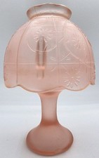 Vintage Pink Satin Glass Fairy Lamp Frosted Daisy Floral Tealight Candle Holder