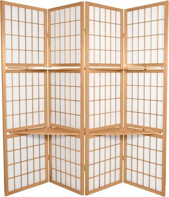 5 1/2 ft. Tall Window Pane W/ Shelf Room Divider Natural 4 Panels