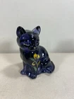 Amethyst Fenton Cat with Hand Painted Flower Signed by D. Robinson