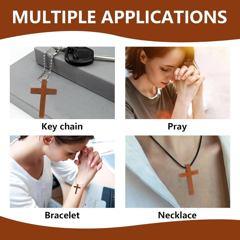 Cruz de madera con cadena, paquete a granel de 1,2 x 1,7 pulgadas, 50 piezas o 50 piezas Foto 4 de 4